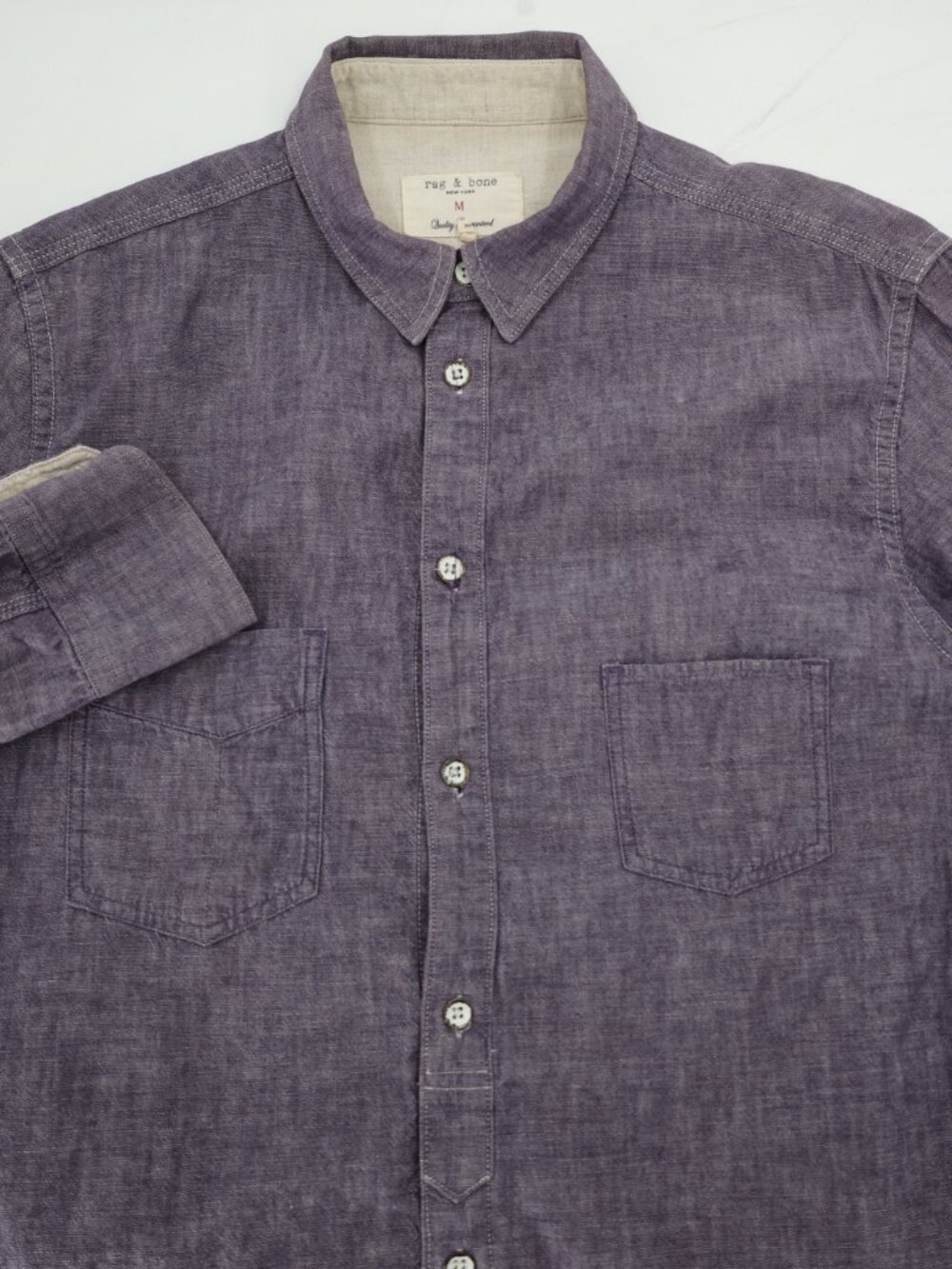 Rag & Bone Shirt Mens Medium Purple Long Sleeve Button up Chambray pockets